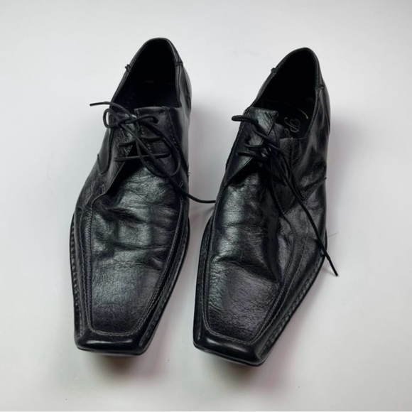 Black Square-toe Leather Lace Up Oxford Shoes